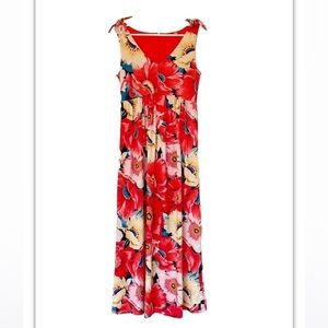 TAHARI maxi dress size 4 orange yellow v-neck floral long sleeveless soft